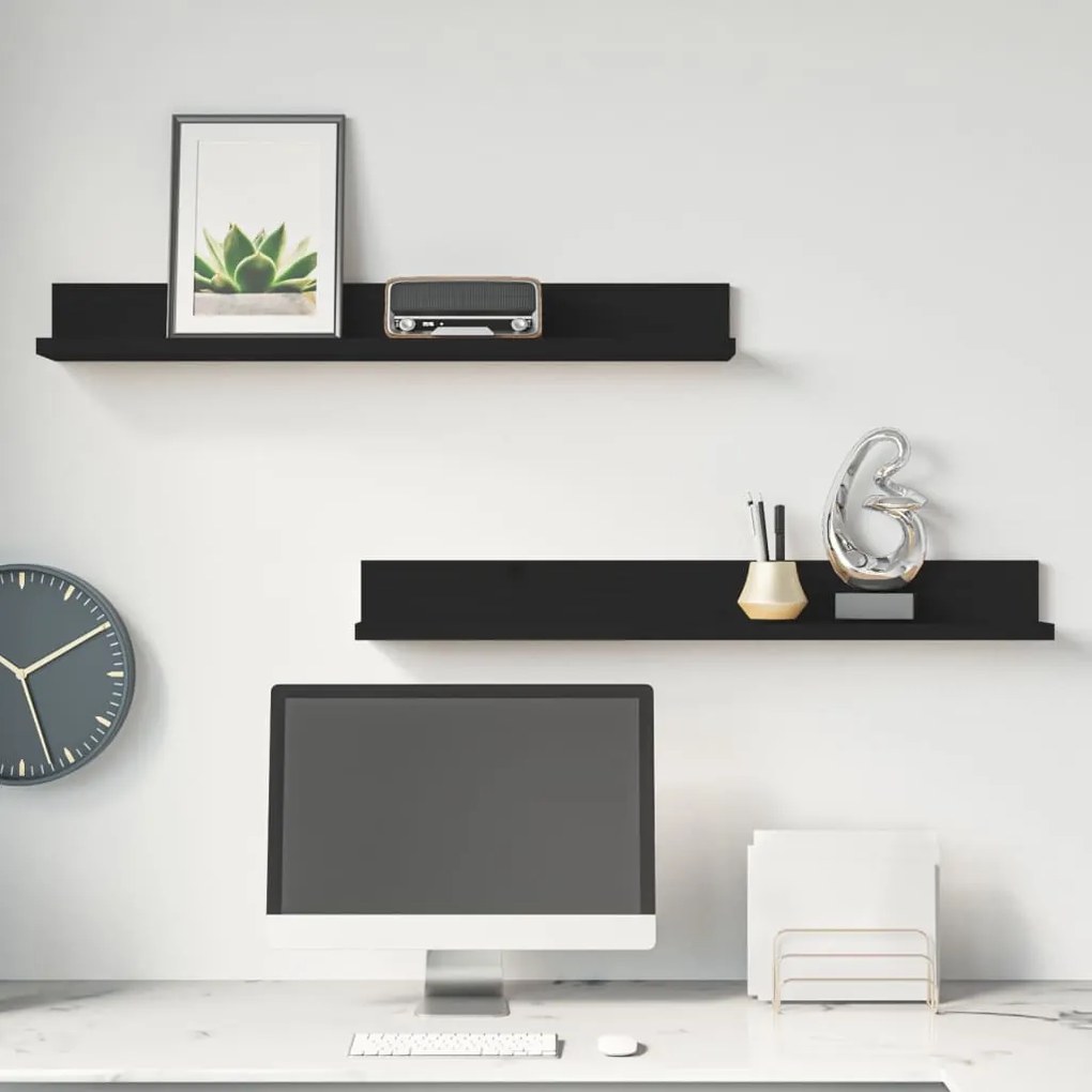 vidaXL Prateleiras de parede 2 pcs 80x11x9 cm pinho maciço preto