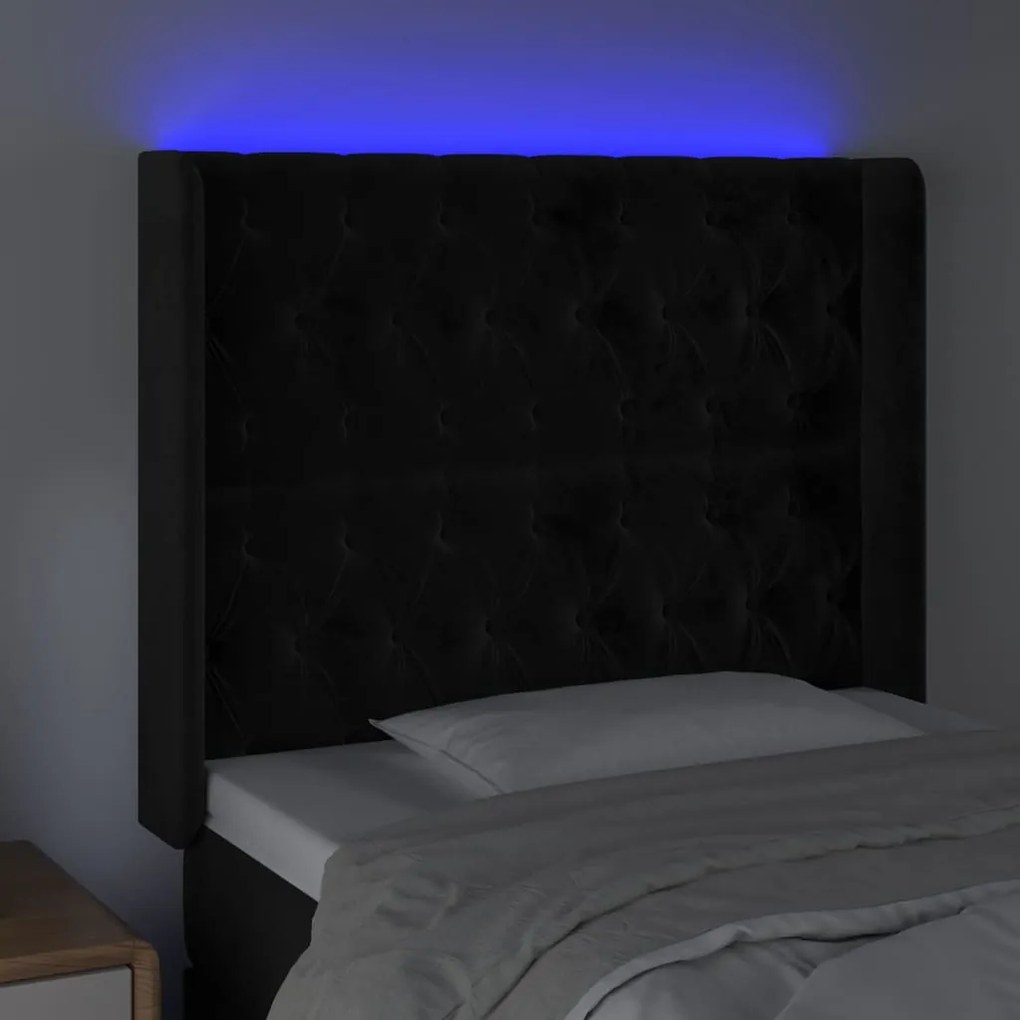 Cabeceira de cama c/ luzes LED veludo 93x16x118/128 cm preto