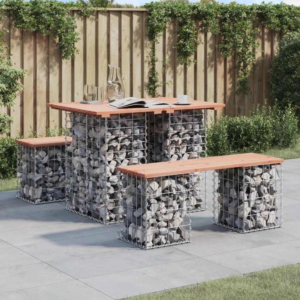 vidaXL Banco jardim design gabião 100x70x72 cm madeira douglas maciça