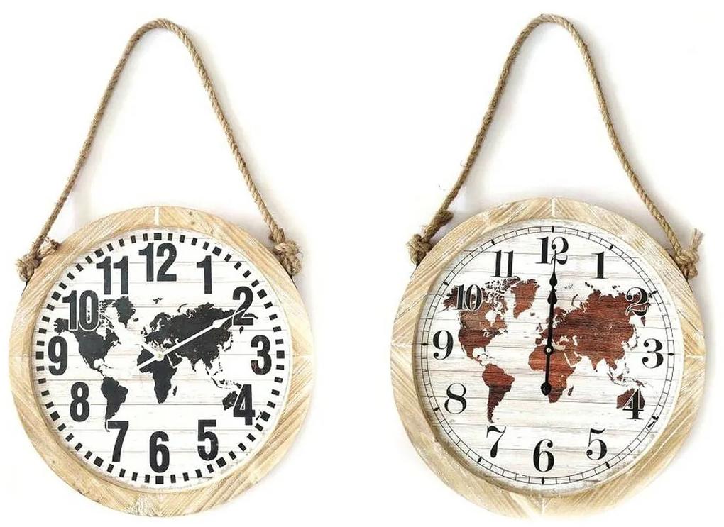 Relógio de Parede DKD Home Decor Preto Castanho Corda Madeira MDF Mapa do Mundo (2 pcs) (50 x 4 x 50 cm)