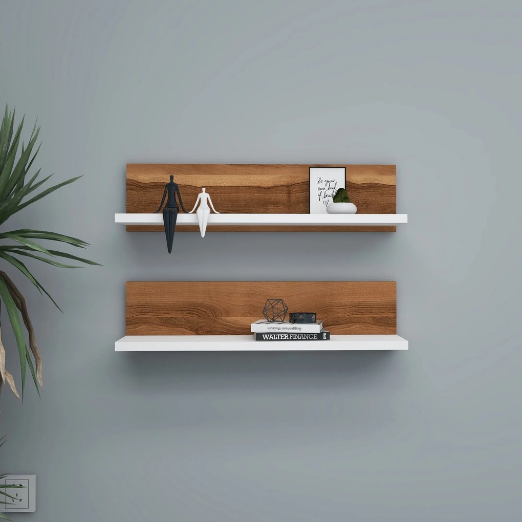 Prateleira de Parede Shelf – Nogueira e Branco – 60 cm x 15 cm x 13 cm