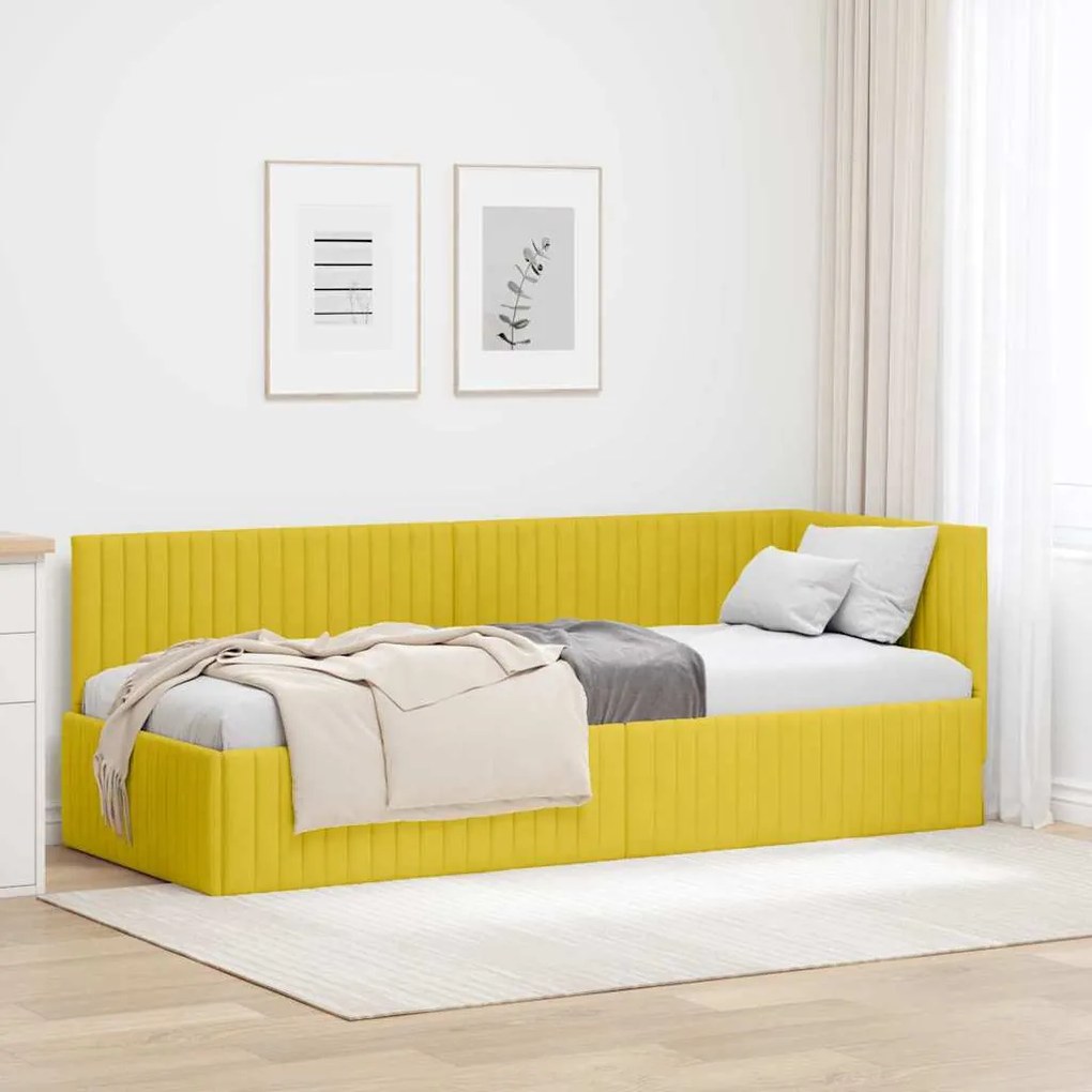 vidaXL Estrutura de Cama de Canto Amarelo 80 cm x 200 cm Veludo