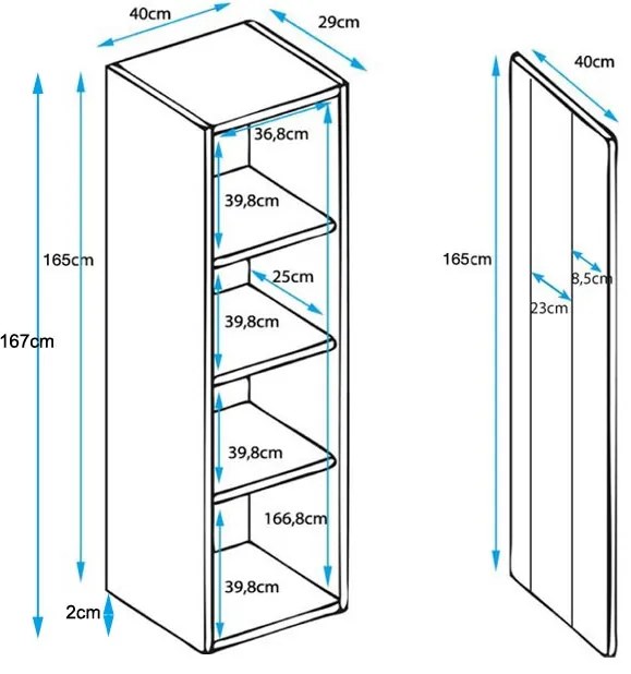 Vitrine Alta Rebordelo – 40x167 cm – Branco e Preto com LED Azul e Pés