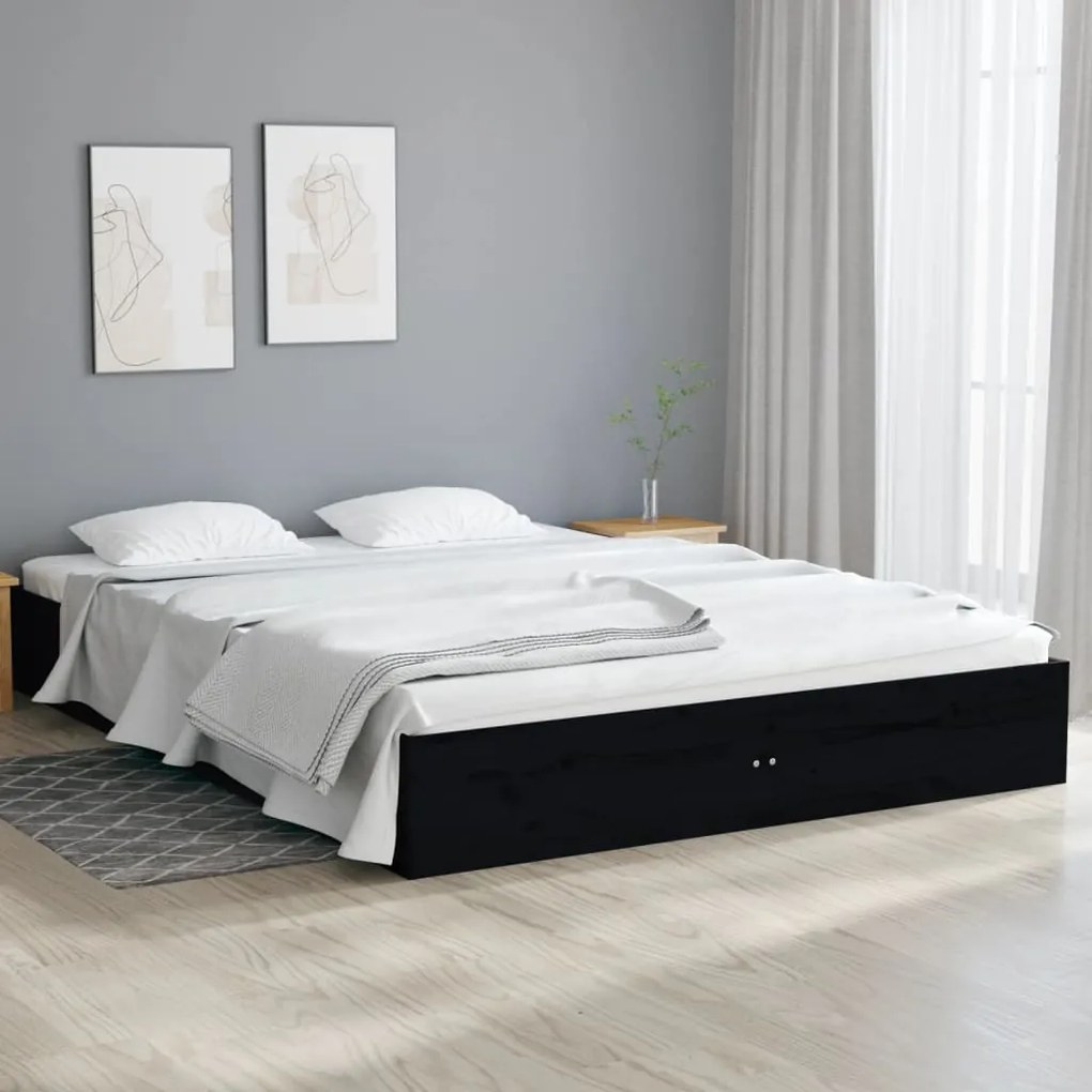 Estrutura cama pequena casal UK 120x190 cm pinho maciço preto