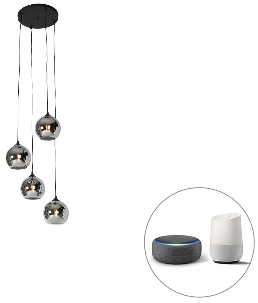 LED Candeeiro de suspensão inteligente preto com vidro fumê incl. 4 Wifi A60 - Wallace Art Deco