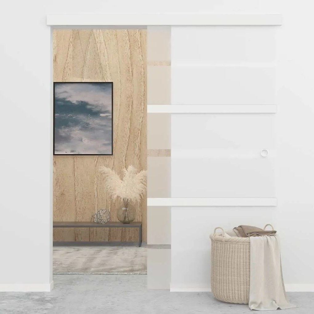 Porta deslizante em vidro ESG e alumínio 102,5x212 cm prateado