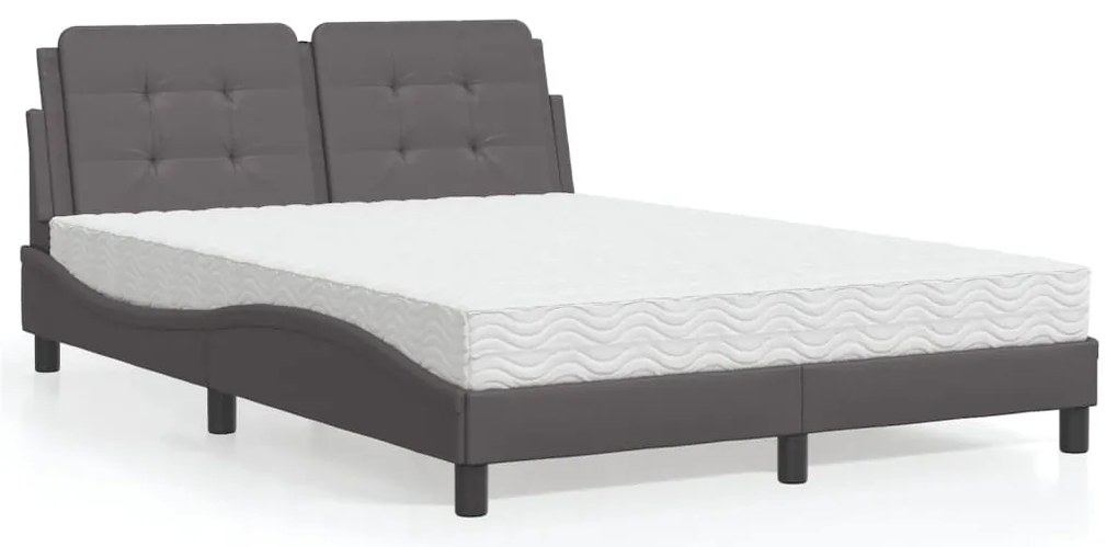 Cama com colchão 140x190 cm couro artificial cinzento
