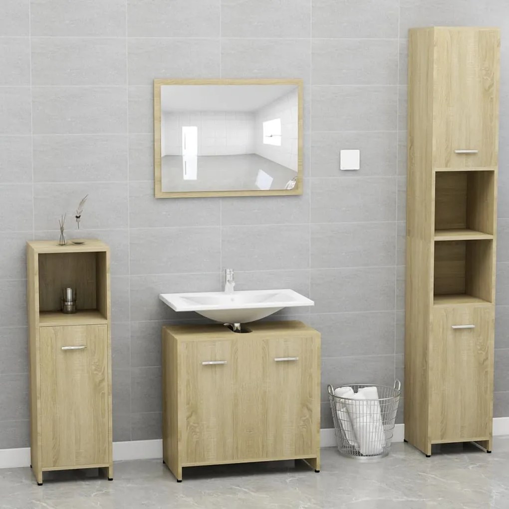 Conjunto móveis casa de banho derivados madeira carvalho sonoma