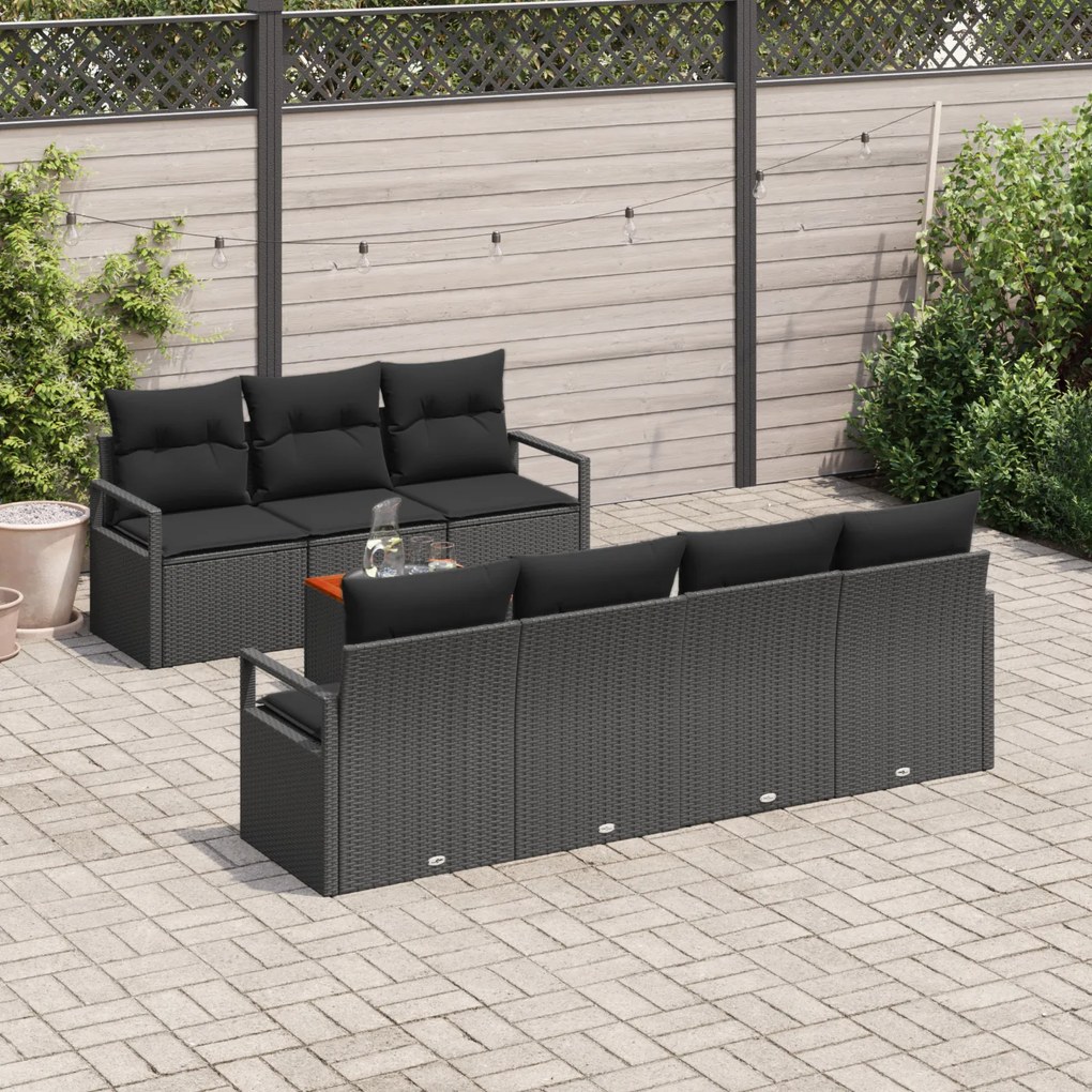 Conjunto de Sofá de Jardim vidaXL 8 Peças com Almofadas Preto Rattan P