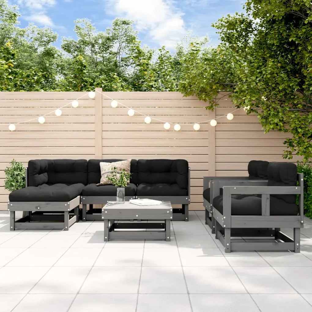 vidaXL 7 pcs conjunto lounge de jardim pinho maciço cinza