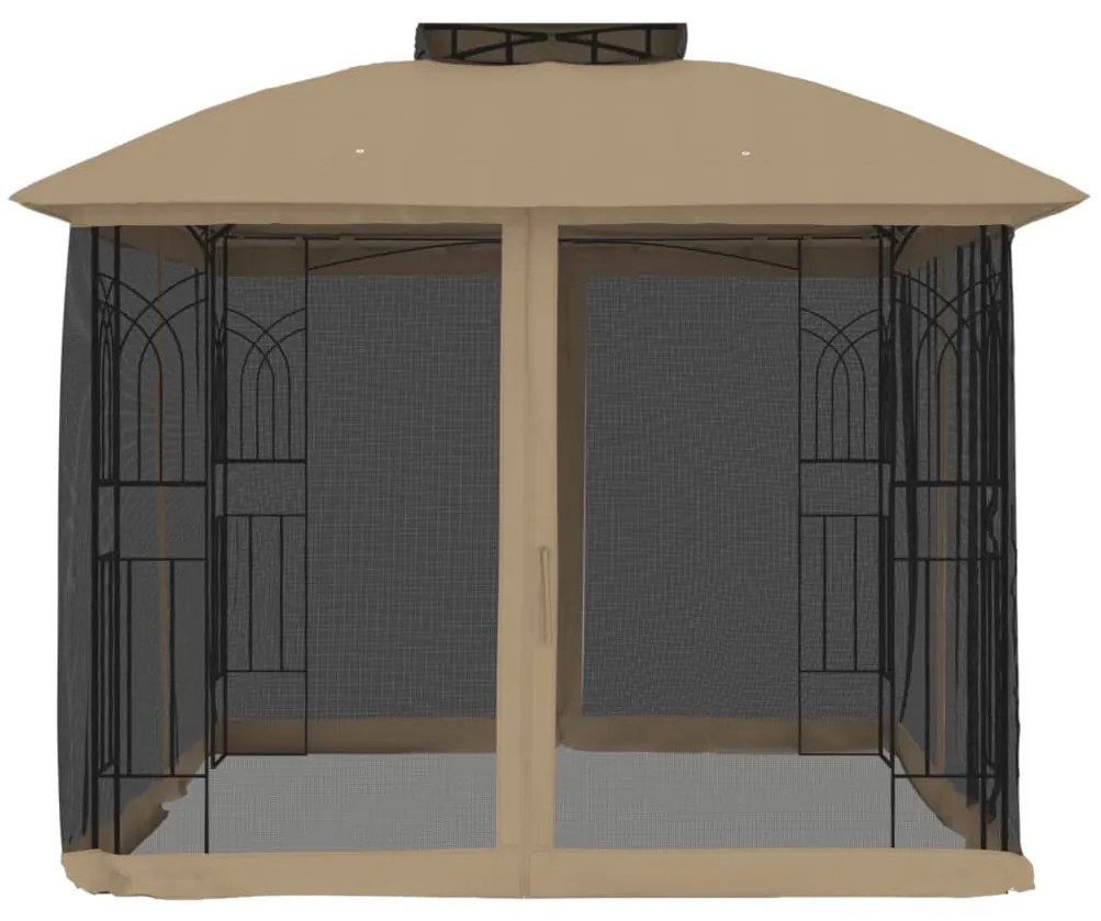 Gazebo c/ teto duplo/paredes de malha aço cinzento-acastanhado