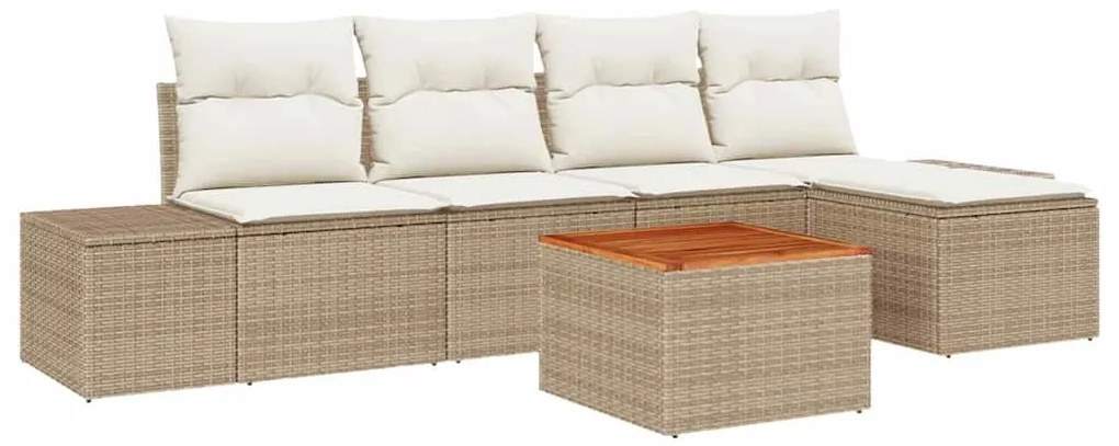 Conjunto de Sofá de Jardim 6 Peças com Almofadas Bege em Rattan Poliés