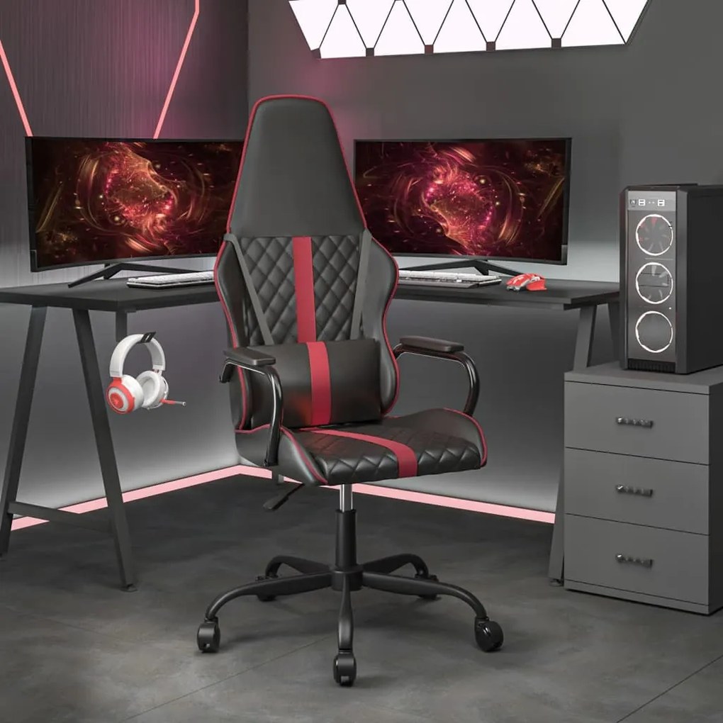 vidaXL Cadeira gaming couro artificial preto e vermelho tinto