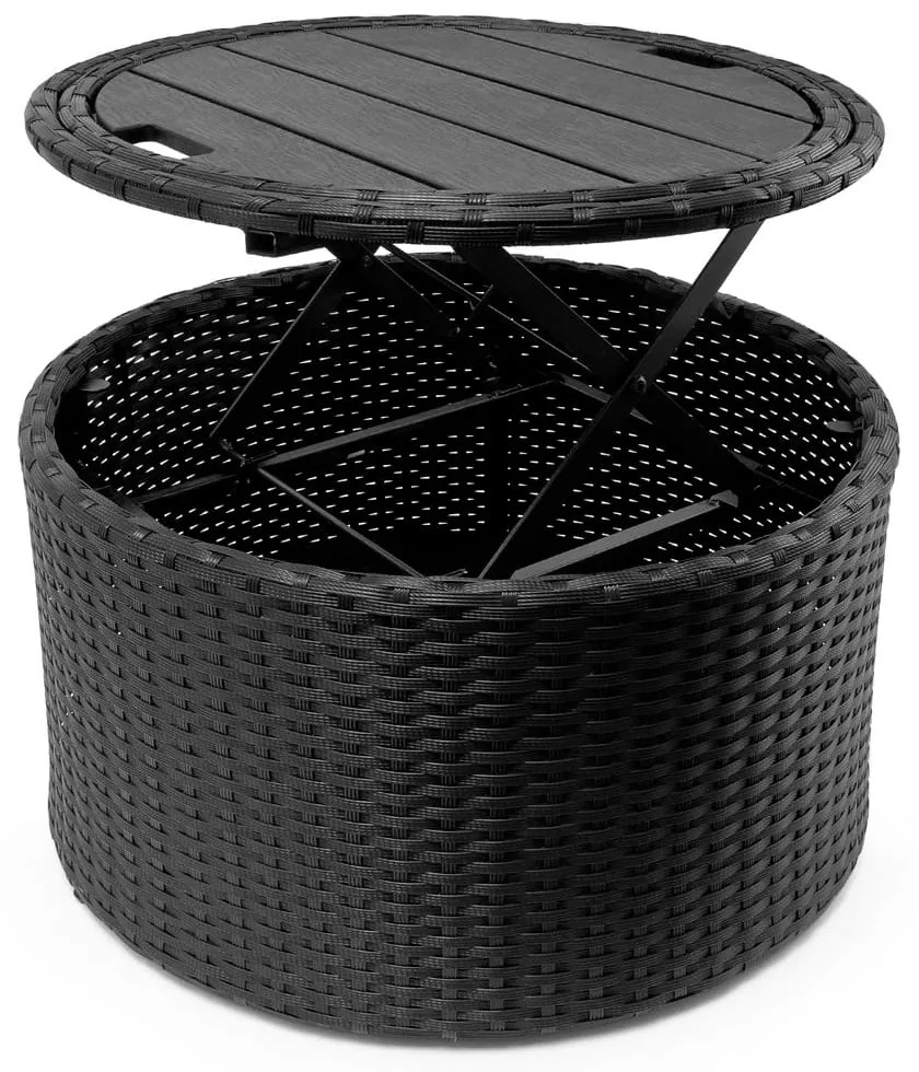 Cama jardim em Polyrattan com toldo sol e mesas telescópica Ø185cm preto/creme