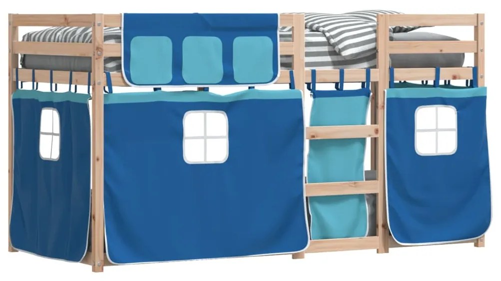 Beliche com cortinas 75x190 cm madeira de pinho maciça azul
