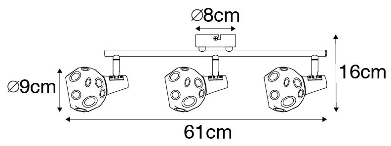 Plafon Art Deco dourado 56cm vidro fumê 3-luzes - VIDRO