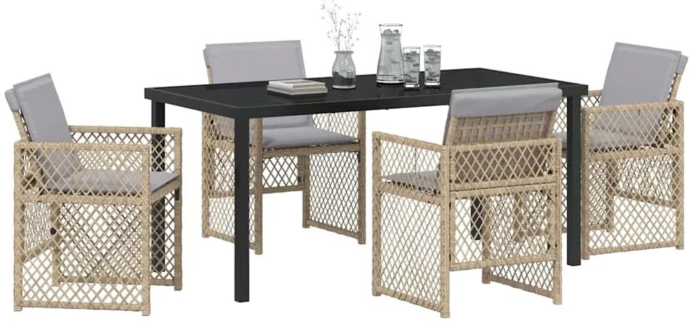 Conjunto de Jantar de Jardim vidaXL 5 Peças com Almofadas Bege Polirat