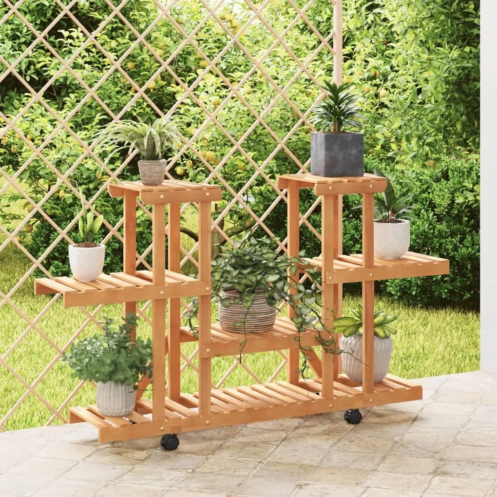 362856 vidaXL Suporte de plantas com rodas 110x25x78 cm abeto maciço