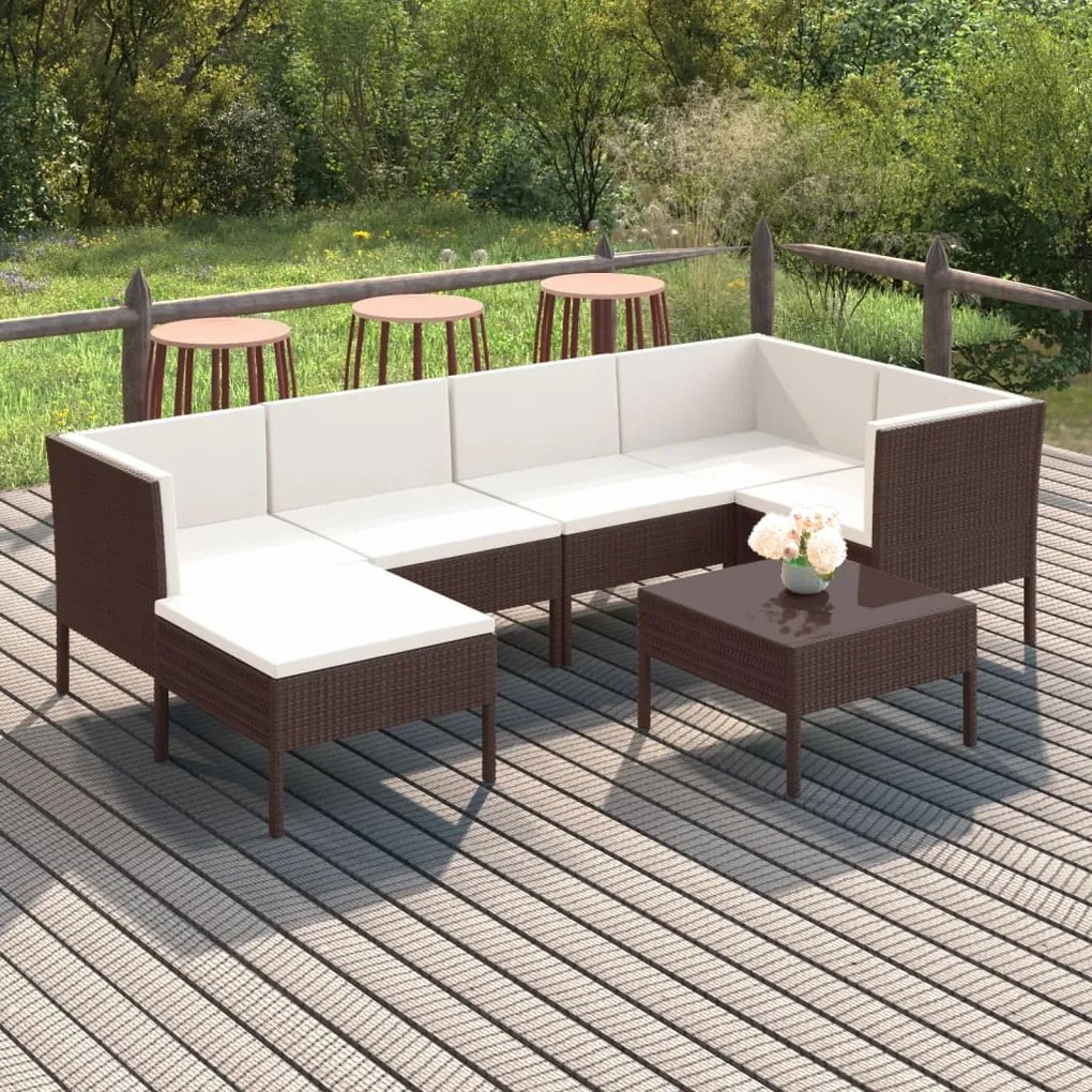 vidaXL 7 pcs conjunto lounge jardim c/ almofadões vime PE castanho