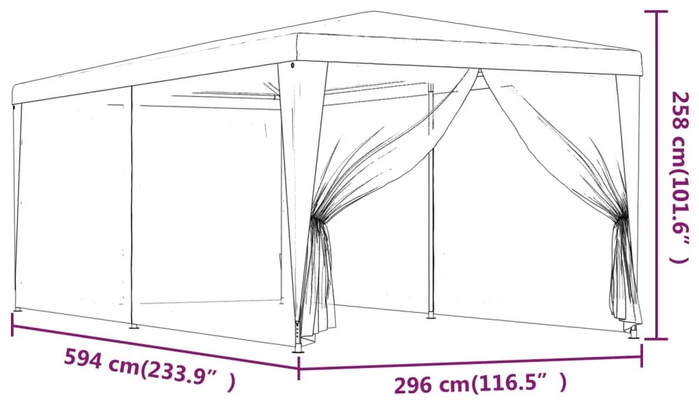 Tenda festas c/ 6 paredes laterais em rede 3x6 m PEAD antracite