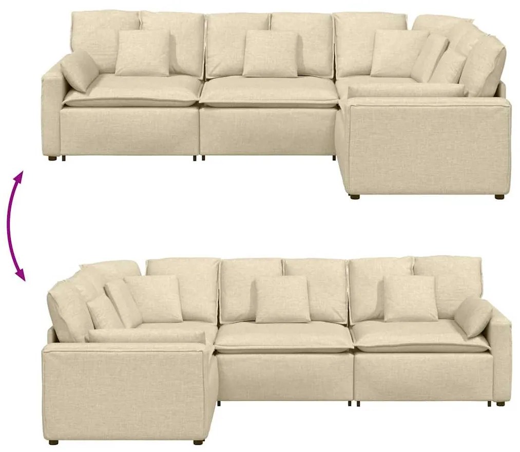 Sofá modular com almofadas tecido creme