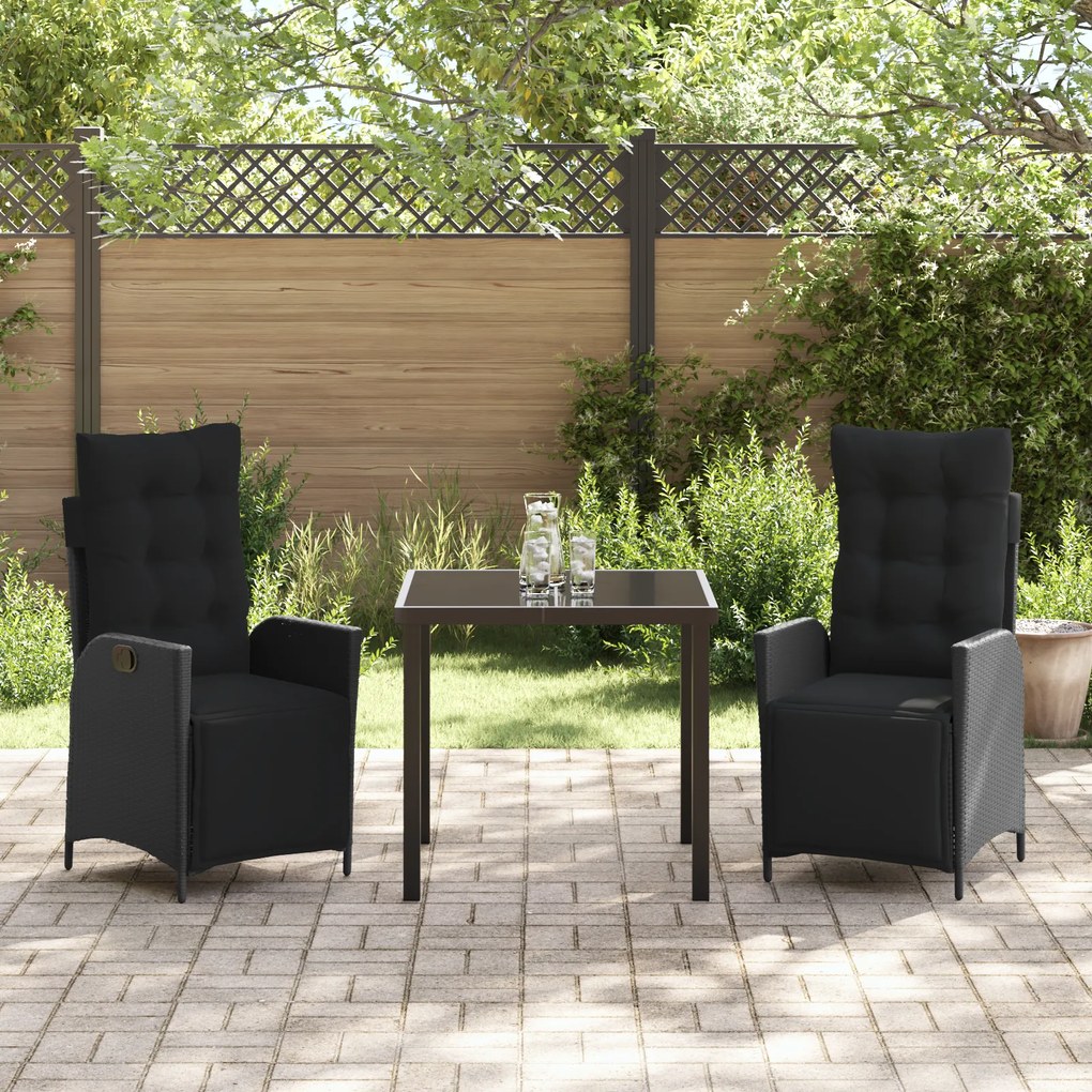 Conjunto de Jantar de Jardim de 3 Peças Preto Rattan Sintético