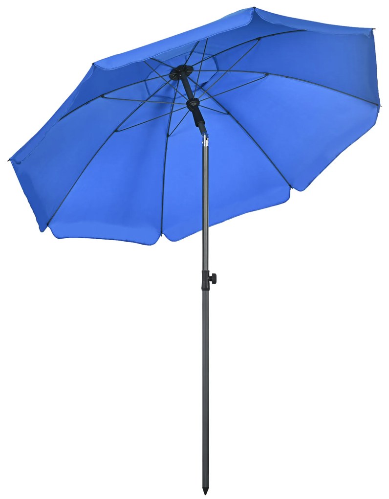 Chapéu de Sol de Praia Grande Ø180 cm Chapéu de Sol de Exterior com Ângulo Ajustável Proteção UV50+ Mastro de Ø32 mm Azul