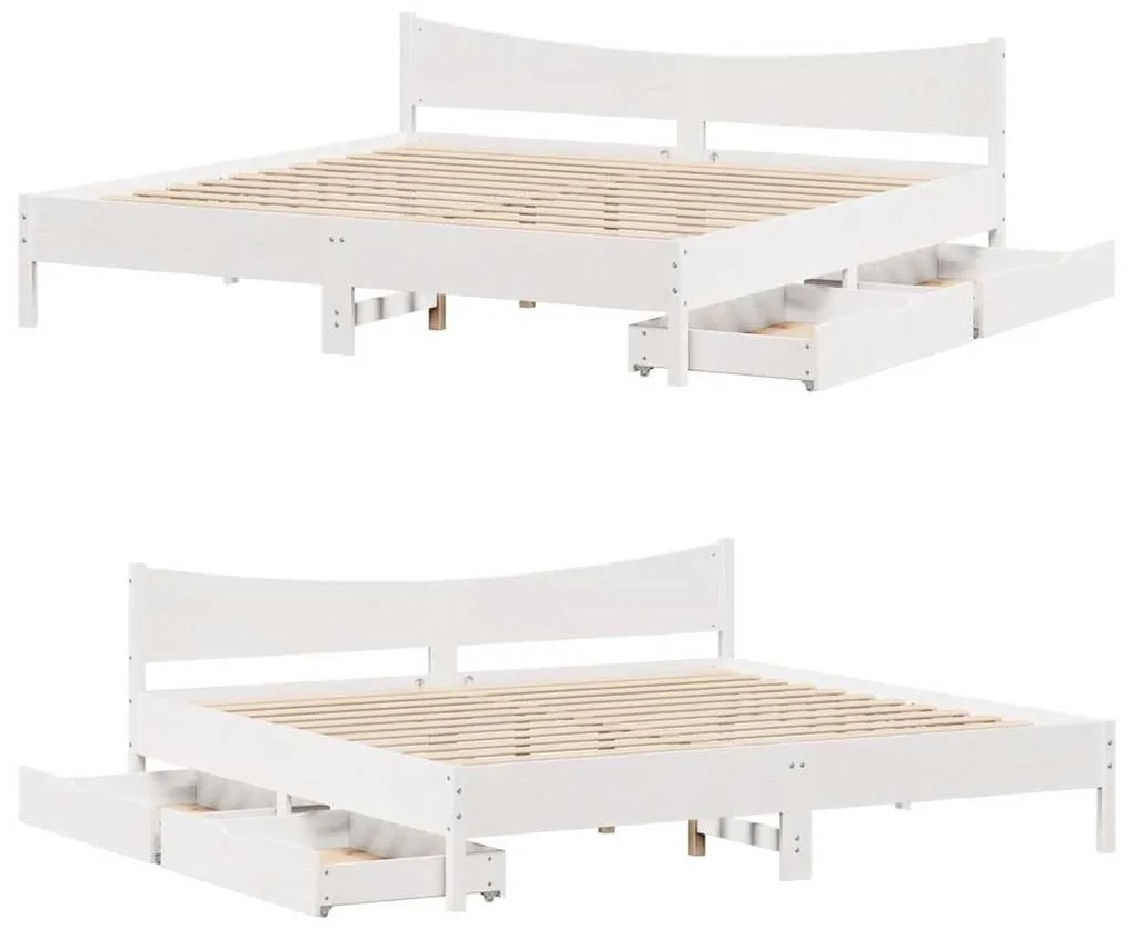 Estrutura de cama c/ gavetas 200x200 cm pinho maciço branco