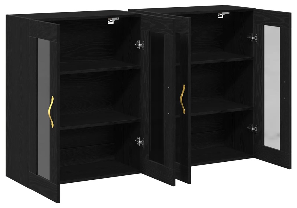Armários de Parede 2 pcs Preto Carvalho 69,5x34x90 cm Madeira de Engen