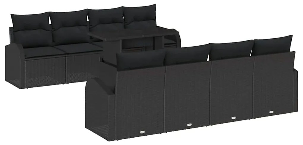 Sofá de Jardim 9 Peças com Almofadas Rattan Poliéster Preto -