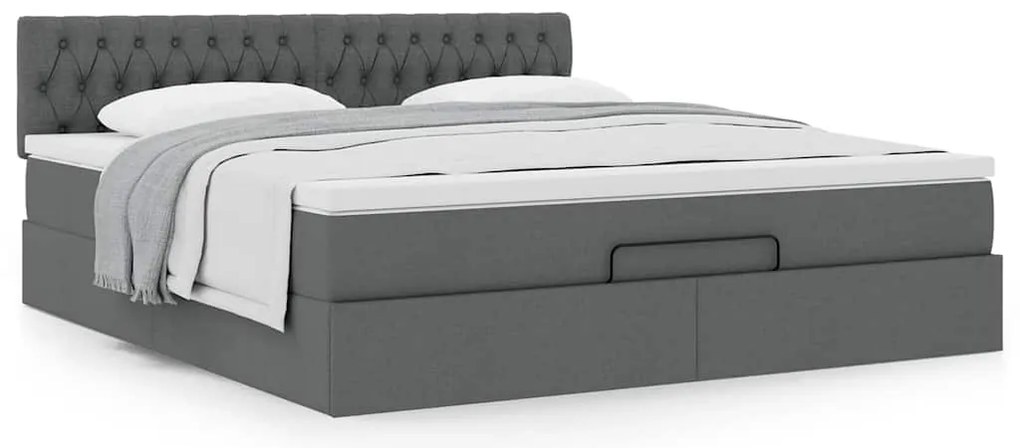 Estrutura de cama otomana com colchão tecido cinzento escuro