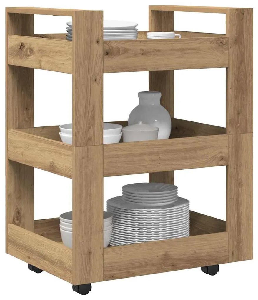 Carro de Cozinha vidaXL Carvalho Artesanal 60x45x80 cm Madeira Reforça