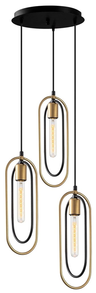 Candeeiro de Teto Cerco – Preto e Dourado – 38 x 38 cm