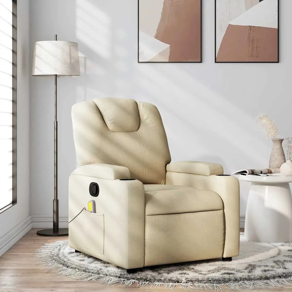 Poltrona de massagens reclinável tecido cor creme