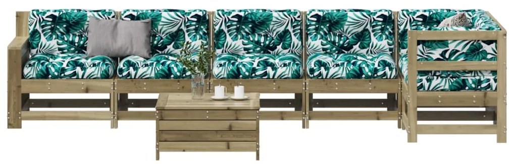 7 pcs conjunto lounge de jardim c/ almofadões pinho impregnado