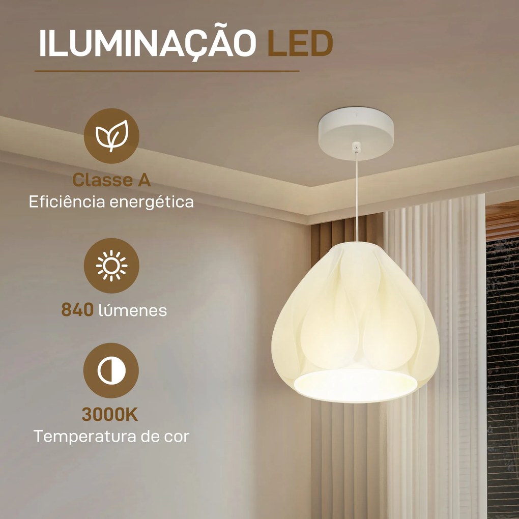 Candeeiro Suspenso Moderno Candeeiro de Teto com Ecrã de Impressão 3D Iluminação para Sala de Jantar Ø20,5x17,5 cm Branco