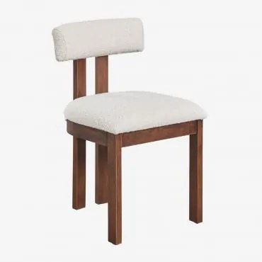 Cadeira De Jantar Estofada Argider Madeira Escura & Bouclé Branco Pérola - Sklum
