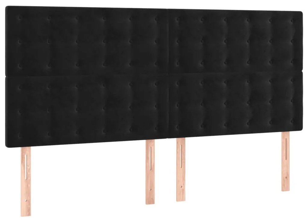 Cabeceira de cama c/ luzes LED veludo 200x5x118/128 cm preto