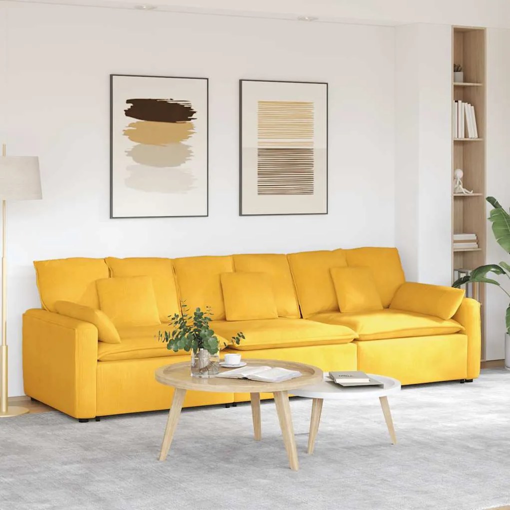 vidaXL Sofá modular com almofadas amarelo-claro