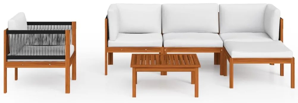 6 pcs conjunto lounge jardim c/ almofadões acácia maciça creme