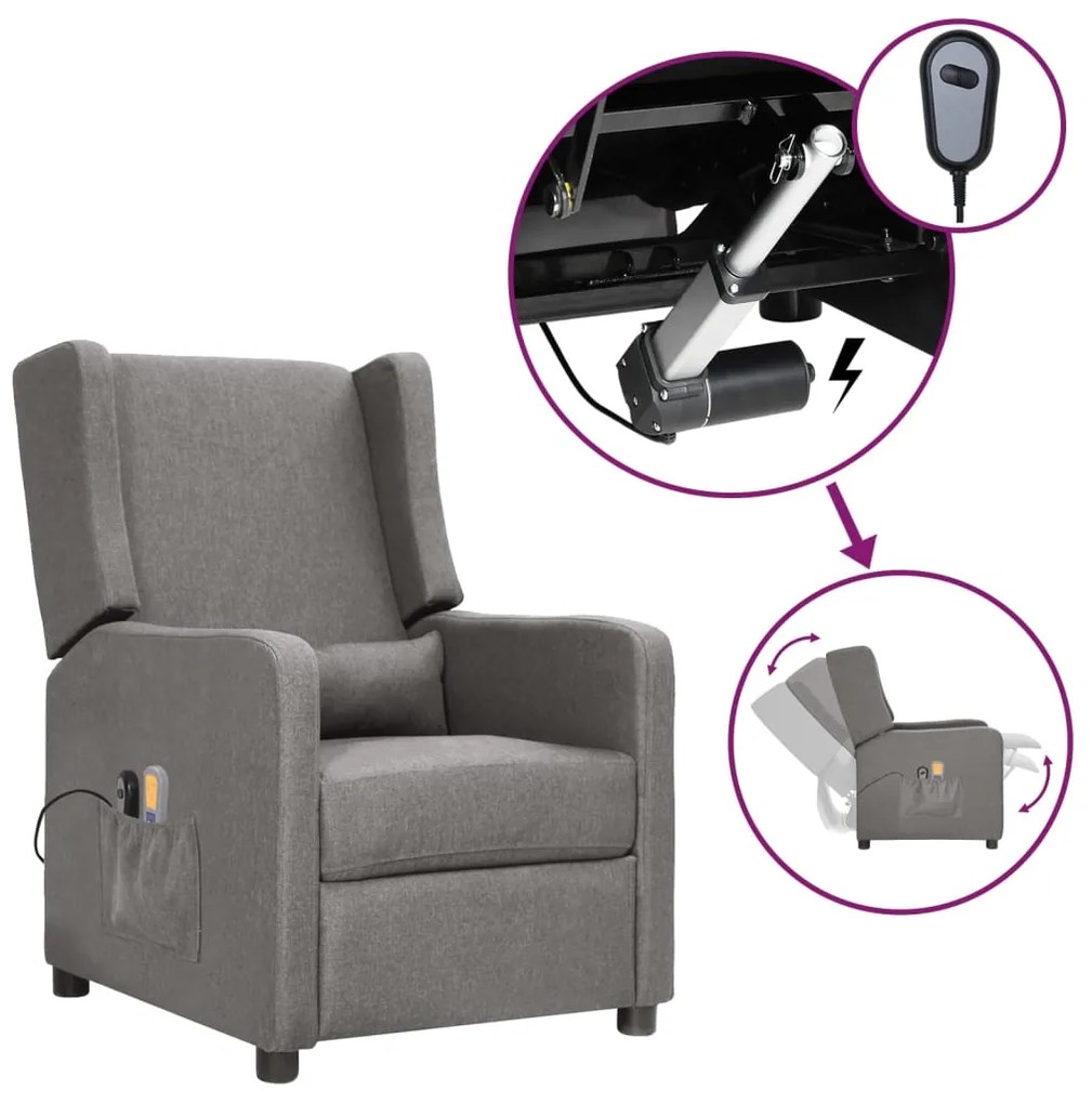 3098733 vidaXL Poltrona de massagens elétrica tecido cinzento-claro