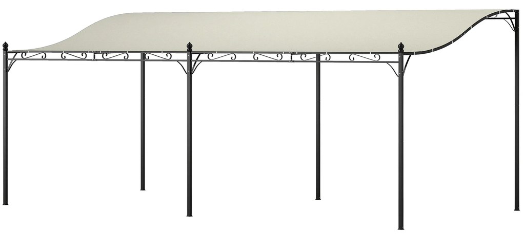 Outsunny Pérgola de Parede 591x298x200-253 cm Pérgola com Teto de Poliéster Impermeável e Estrutura Metálica  Creme