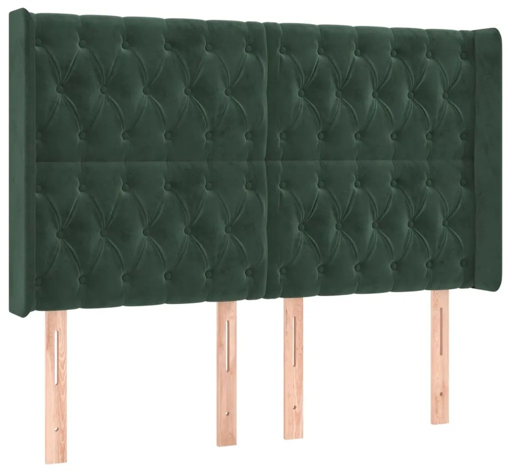 Cama box spring c/ colchão/LED 160x200 cm veludo verde-escuro