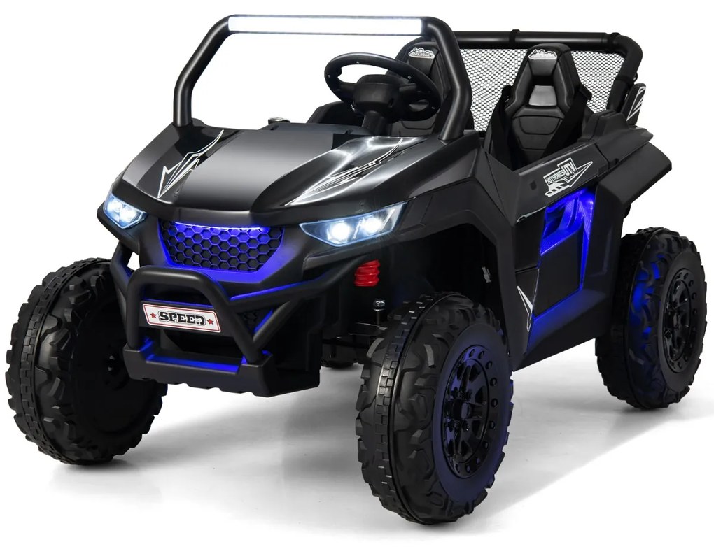 Carro Elétrico Bateria 12 V UTV 2 Lugares com Controlo Remoto 2.4G Música de Alta/Baixa Velocidade 3 a 8 Anos 118 x 74 x 71 cm Preto