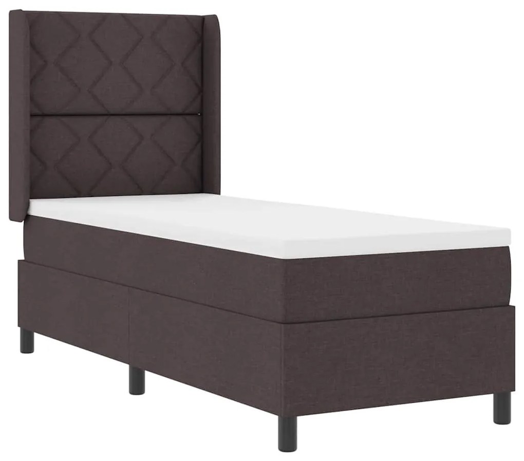 Cama Box com Colchão e LED Castanho Escuro 80x200 cm, Tecido