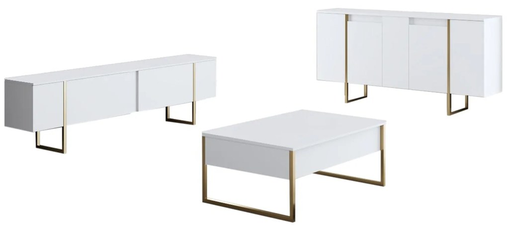 Aparador "Madrid" com 4 Portas - Branco e Dourado - 160x80x35 cm - Des