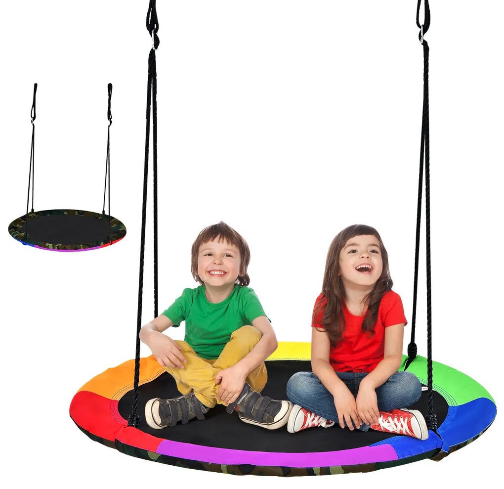 Conjunto de baloiço de 100 cm de baloiço de disco para crianças com tubo revestido de espuma galvanizada Desenho reversível Camuflado