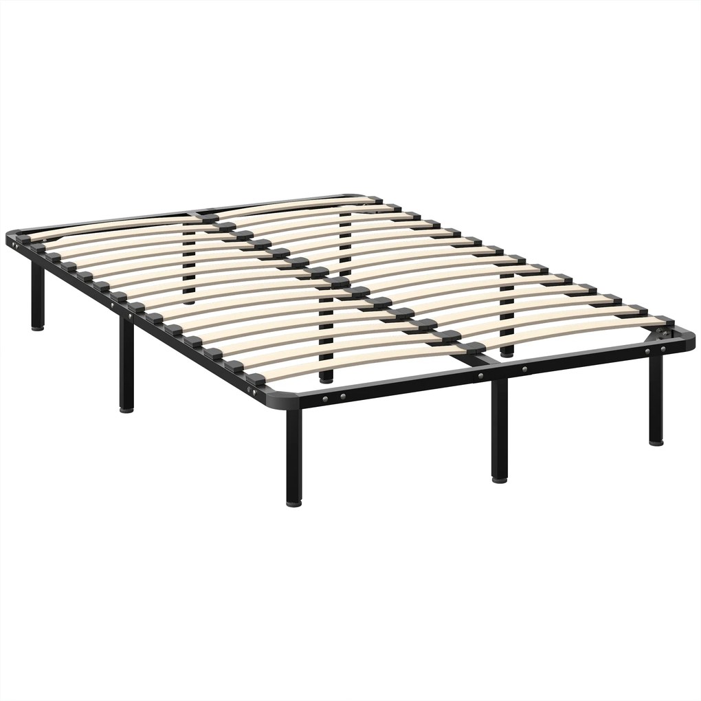 HOMCOM Cama de Casal Industrial a 28 Ripas com Espaço de Armazenamento, em Madeira e Aço, 120x190x31 cm, Preto e Madeira | Aosom Portugal