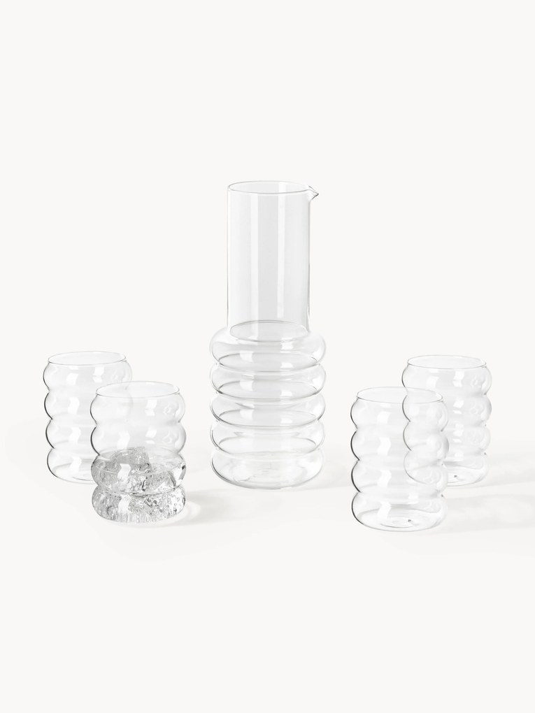 Jarro em vidro borossilicato artesanal com copos Bubbly, conjunto de 5