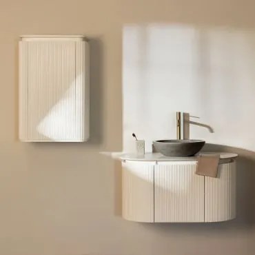 Conjunto De Móvel De Casa De Banho Suspenso Em Madeira Carsone Branco & Branco & Cimento Cinzento Redondo Ø40 Cm Tarsis & Sem Espelho - Sklum